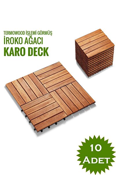 SUNSOE İroko Ağacı Balkon Bahçe Ahşap Yer Döşemesi Karo Deck 30x30 Cm – 10 Ad...