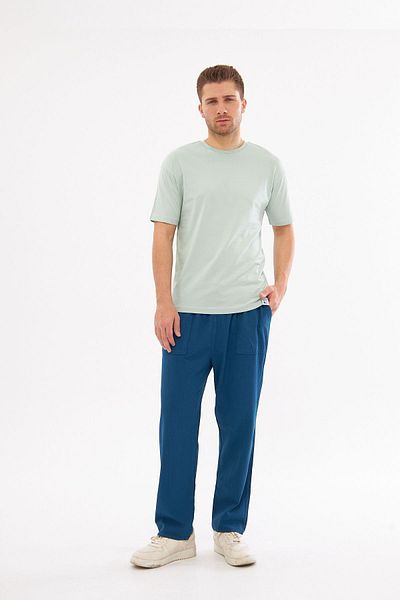 NASIFOĞLU GİYİM Petrol Blue Men's Linen Trousers - Comfortable Cool, 100% Cotton, Loose Fit Elastic Waist