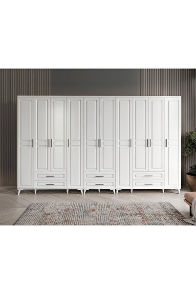 GuneyStore Ücretsiz Montaj Komple MDF Gözde 10 Kapaklı Beyaz Gardırop