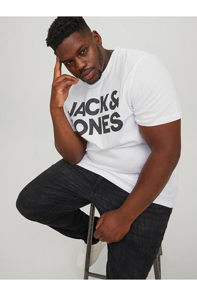 Jack & Jones Men's White Large Size T-Shirt - Jack Jones JJecorp Logo, SS O-Neck, Noos Pls12158505-01