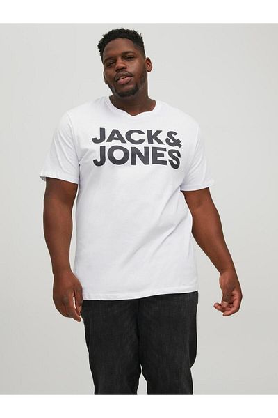 Jack & Jones Men's White Large Size T-Shirt - Jack Jones JJecorp Logo, SS O-Neck, Noos Pls12158505-01