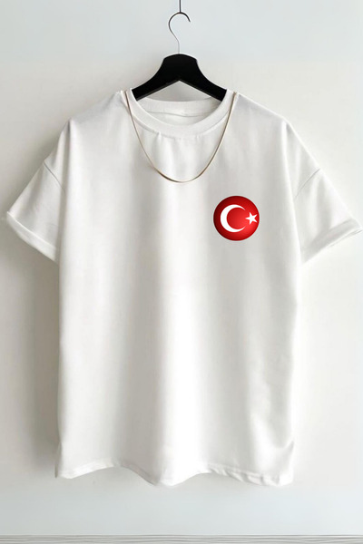 AEMİ Tricou unisex Crescent Star Oversize din bumbac - Imprimat pe piept