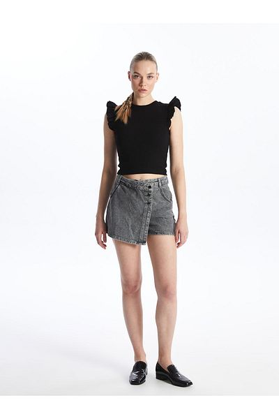 LC Waikiki Women's - Standard Fit Straight Jean Shorts Skirt