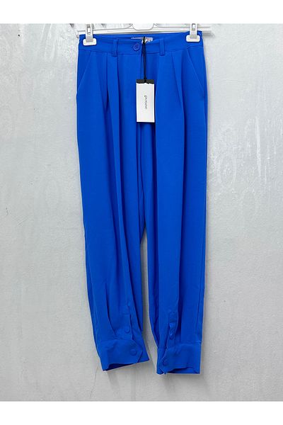 Puane Pantaloni Aerobin cu pliuri 18160 albastru cu detaliu cu nasturi