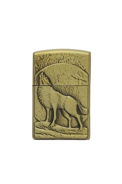 hiçdurmaal Uluyan Bozkurt Görselli Gazlı Eskitme Sarı Renkli Metal Çakmak 1 Adet