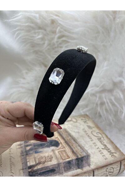 modernist Siyah Kadife Taş Detaylı Taç