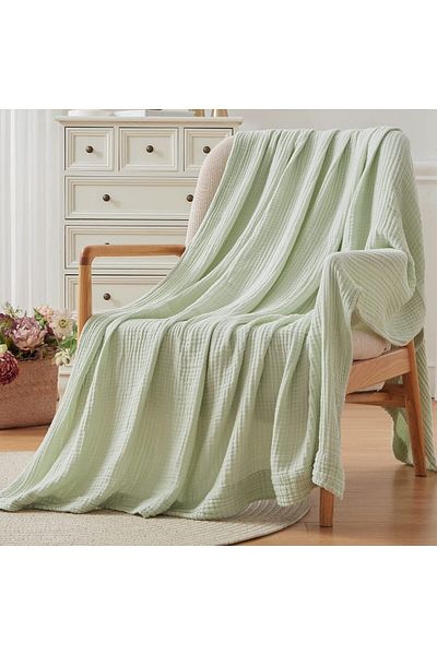 EVYA Oversized 230x240cm 4 στρώσεων Muslin Pique Οργανικό 100% βαμβάκι Μαλακό πράσινο δροσερό κάλυμμα κρεβατιού