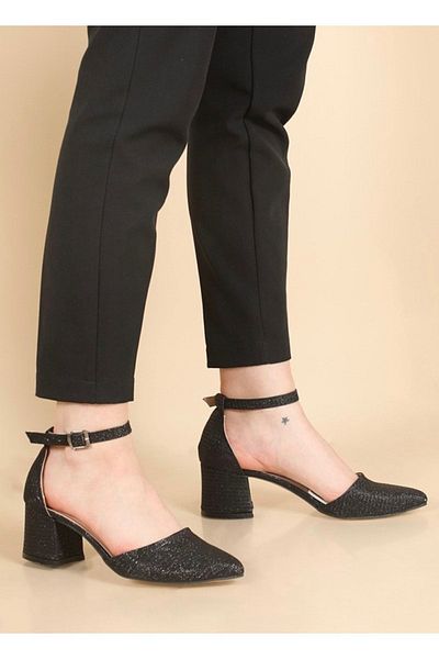 Demashoes Women's Black Breast Single Strap Thick Heeled Classic Shoes