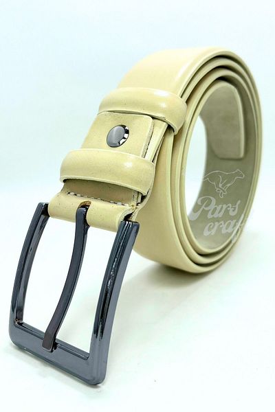 Parscraft Genuine Leather Men's Belt 3.5 cm Cream Classic Fabric Trouser Belt