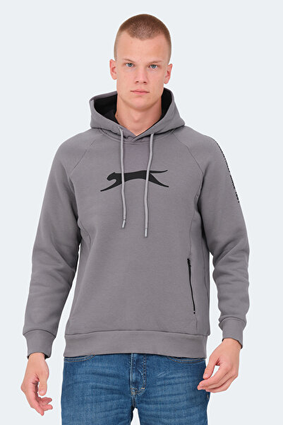 Slazenger KNIFE I Erkek Kapüşonlu Cepli Koyu Gri Sweatshirt