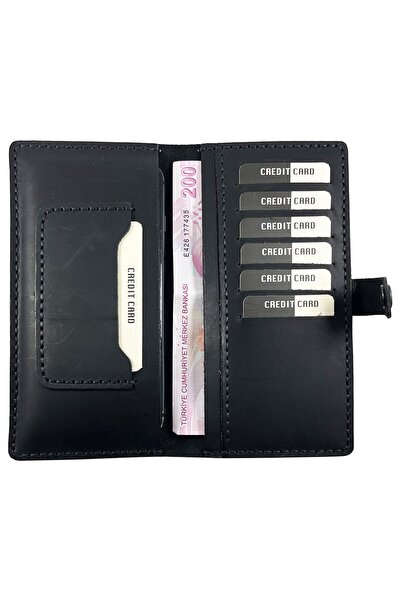 Parscraft Handmade Unisex Genuine Leather Long Phone Wallet Crazy (antique) Black