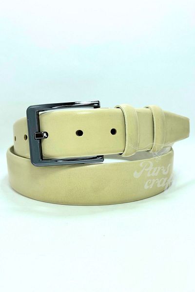Parscraft Genuine Leather Men's Belt 3.5 cm Cream Classic Fabric Trouser Belt