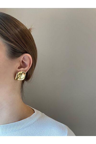 nerora Square Wave Button Steel Earrings