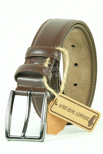 Parscraft Γνήσιο δέρμα Ανδρική Ζώνη 3,5 εκ. Ραμμένη Καφέ Κλασική Υφασμάτινη Ζ...