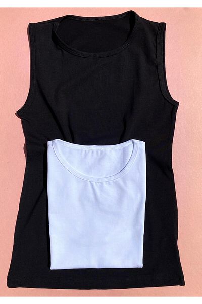 VicTroy White and Black Sleeveless Cotton Soft Women's Tank Top - 2 Pieces