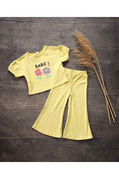 eladamoda Yellow Gingham Flare Leg Girl's Suit