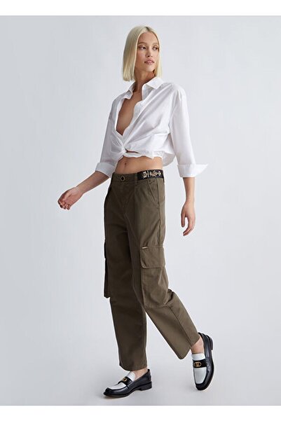 Liu Jo Women's Long Length Buttoned Daily Use Khaki Trousers with Pockets WF3168T3321-90809