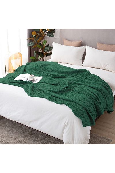 EVYA Dimensiune mare 230x240cm 4 straturi Muslin Pique Organic 100% bumbac Moale Smarald Cool Cuvertură de pat