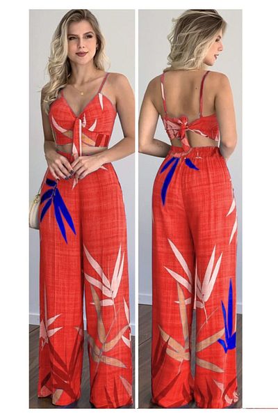 Little Visqon Orange Imported Double Set - Bustier and Trousers Patterned