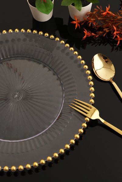 TR Turan Collection İnci̇ 6-Piece Supla Set Gold Color, Luxury Hard Plastic Supla Set
