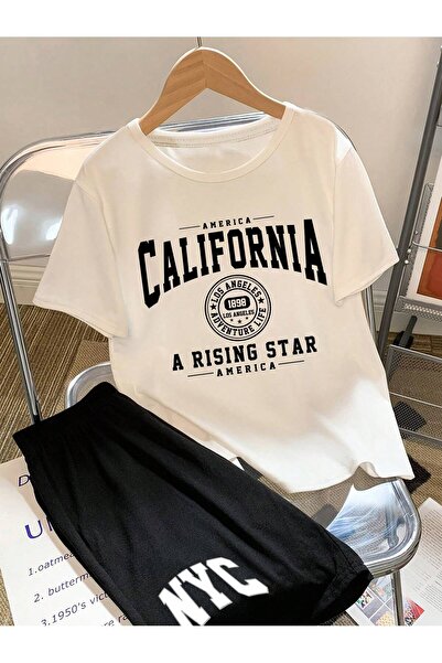 SeusCraft Set tricou și pantaloni scurți California Rising cu imprimeu - Alb ...