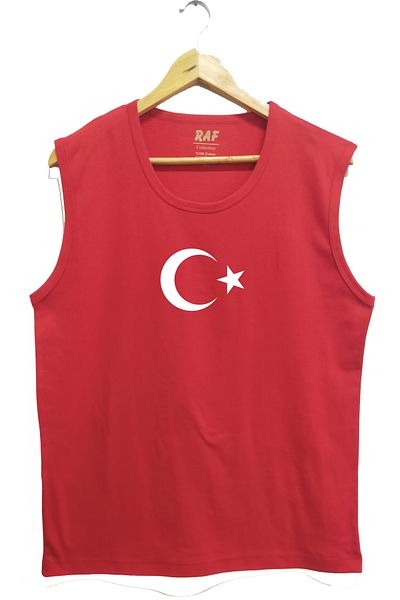 Raf Coll Men's Sleeveless Knitted T-Shirt Moon Star National Team Design Digital Printed 100% Cotton