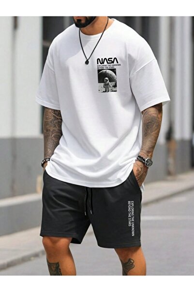 SeusCraft Nasa Exploring - Combinație de tricou și pantaloni scurți alb-negru...