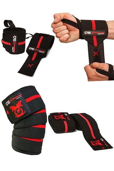 Dex Supports Fitness Knee Bandage - Set of 2 Knee Wraps and Wrist Wrap Wrist Wraps