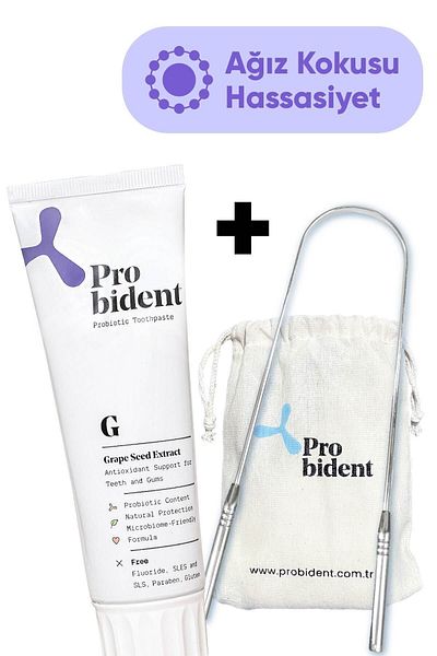Probident Probiotic Grape Seed - Fluoride-Free, Extract Added Toothpaste & Tongue Cleaning Apparatus