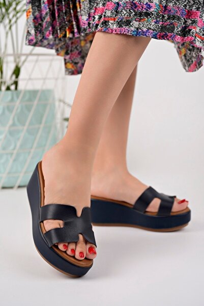 ERNİLA Γυναικείες παντόφλες από γνήσιο δέρμα Wedge Heel