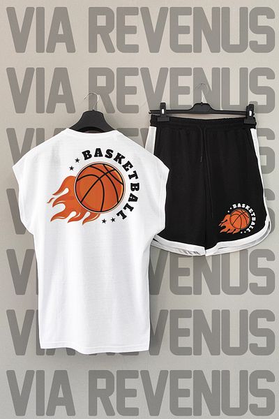 Vordevia Basketball Back Printed White and Black Sports T-shirt and Shorts Set - Crew Neck, Zero Sleeve