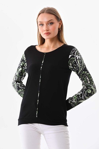 Sistas Bluză de damă cu mâneci lungi cu mâneci cu model 23320 negru
