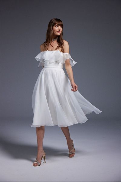 DORİDORCA Doridorca Strapless Neck Midi βραδινό φόρεμα 6013 - Λευκό off the Shoulder