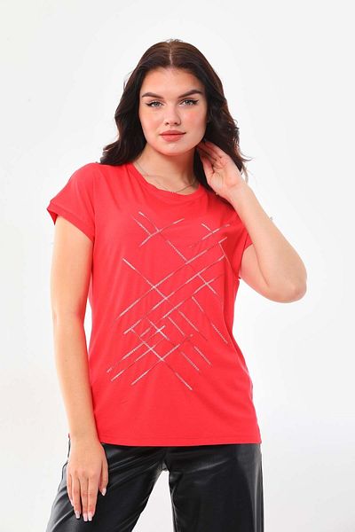 Sistas Women's Stripe Patterned Short Sleeve Blouse 23166 Coral
