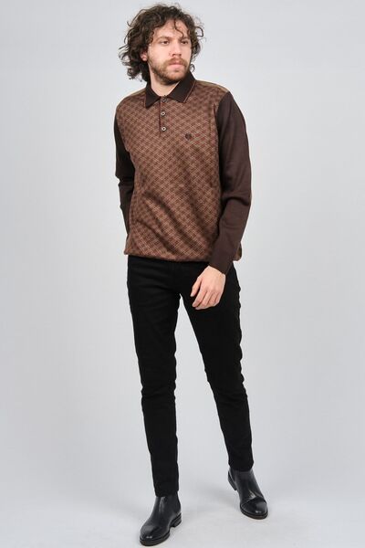 Pelikan Ανδρικό πουλόβερ με μοτίβο με λεπτομέρεια γιακά πόλο 1577423 καφέ