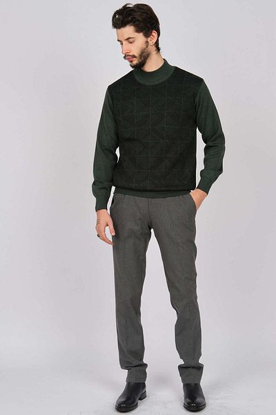 Woolman Pulover bărbătesc din lână pe jumătate pescar cu model 1571064 Verde
