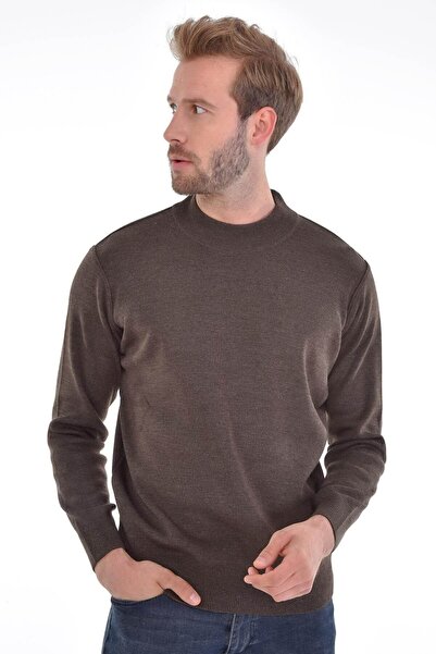 Çizgi Triko Men's Half Turtleneck Steel Knit Knitwear Sweater 4241b Brown