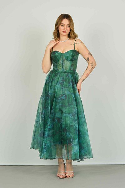 Dans Women's Tulle Detailed Midiboy Evening Dress 1579 Green