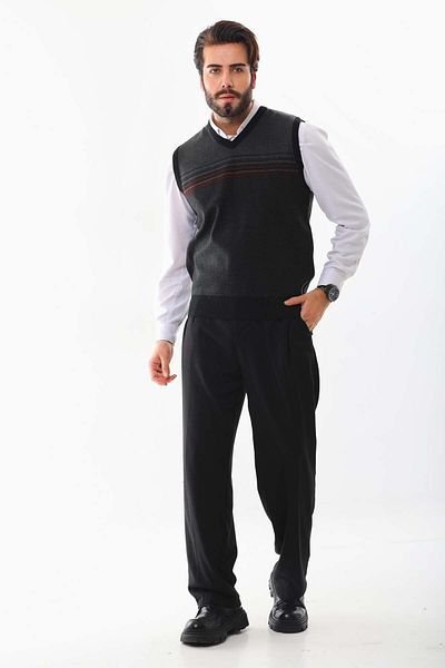 Pelikan Men's Patterned V-Neck Sweater 9602 Smoked