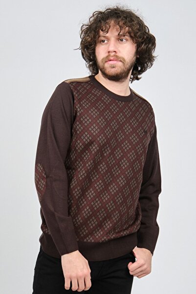 Pelikan Men's Patterned Crew Neck Sweater Brown