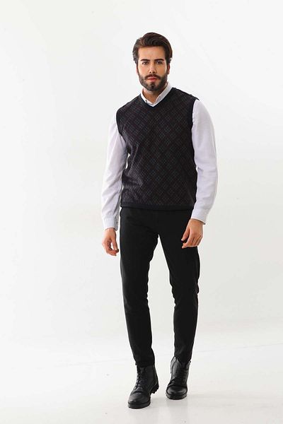 Pelikan Men's V-Neck Patterned Sweater 9614 Smoked