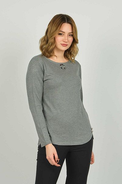 Sistas Women's Ornamental Buttoned Long Sleeve Blouse 23538 Gray