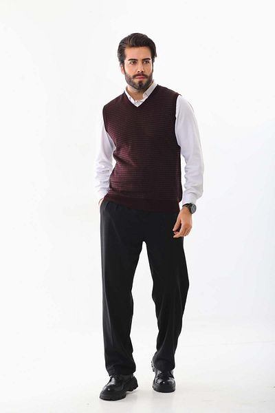 Pelikan Men's V-Neck Wool Sweater 4P10 Claret Red