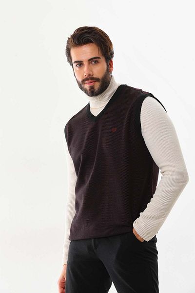 Pelikan Men's V-Neck Patterned Sweater 7612 Claret Red