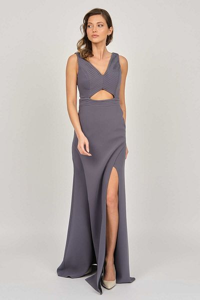DORİDORCA Women's Deep Slit Long Evening Dress 5927010 Gray