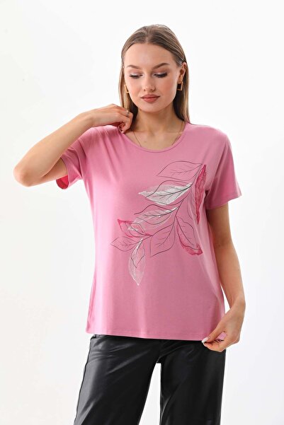 Sistas Γυναικεία κοντομάνικη μπλούζα με σχέδιο 23143 Dusty Rose