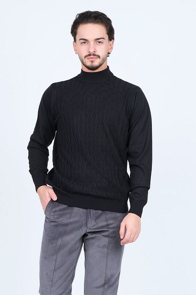 Herman Triko Pulover din lână pentru bărbați cu modele pe jumătate de pescar 6541353 negru