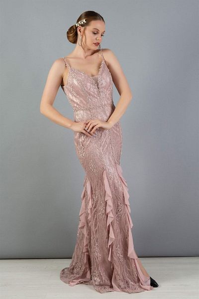 Carmen Women's Lace Skirt Frilled Embroidered Fish Evening Dress 5815560 Powder