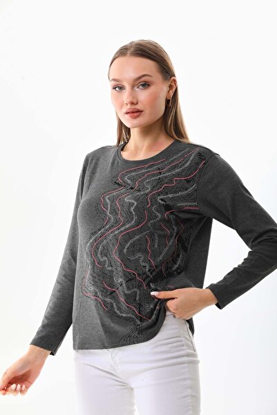 Sistas Γυναικεία μπλούζα με μακρυμάνικο λαιμόκοψη 23636 Anthracite