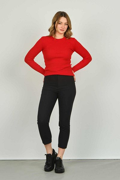 Fashion Friends Women's Corded Crew Neck Sweater 23K0290K1 Red